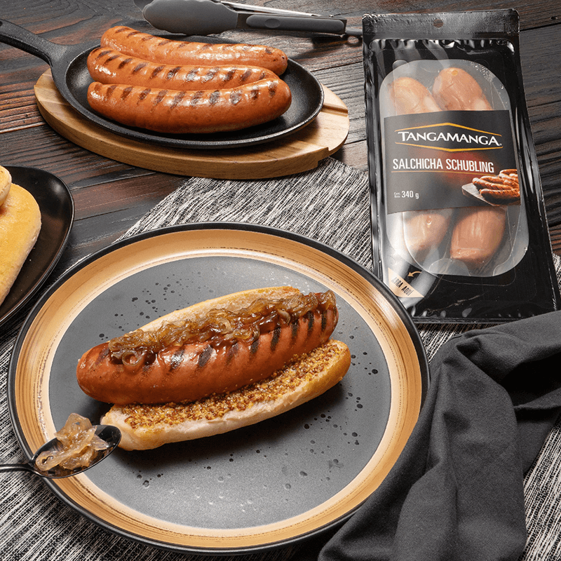 Hot Dog de salchicha Schubling Tangamanga en pan brioche largo