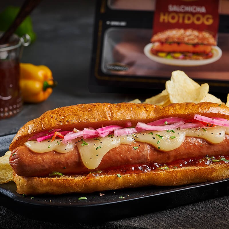 Hot Dog con queso gruyere y mermelada picante