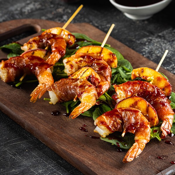 Brochetas Mar y Tierra con Jamón Serrano