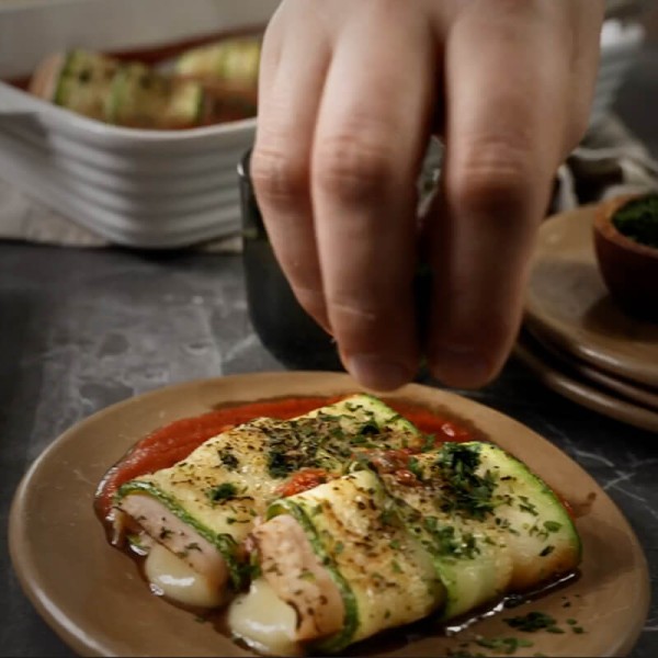 Rollitos horneados de calabaza con pechuga de pavo natural